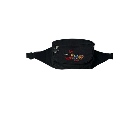 VTG Walt Disney World Character Spell Out Black Fanny Pack Mickey Embroidered - Picture 1 of 16